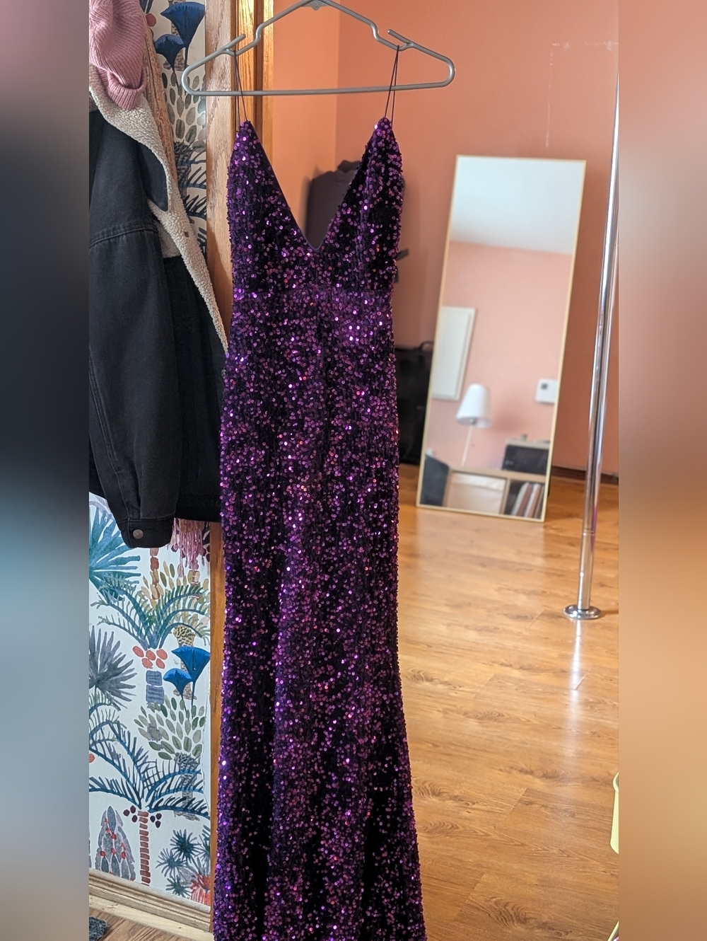 Sequin V-Neck Evening Gown - Deep Purple